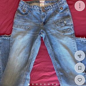 y2k low rise flare jeans with button pocket detailing (No Boundaries)